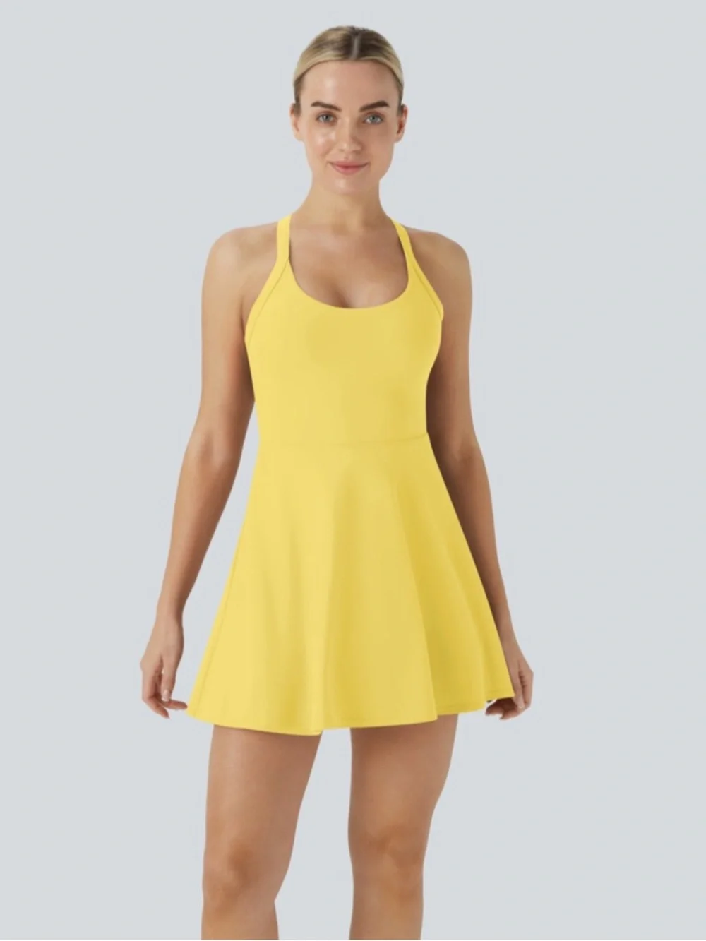 Halara SoftlyZero Airy Backless Twisted Cool Touch Active Dress EasyPeezy Yellow - Picture 3 of 11